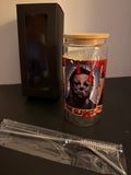 Horror movies themed glass cup.