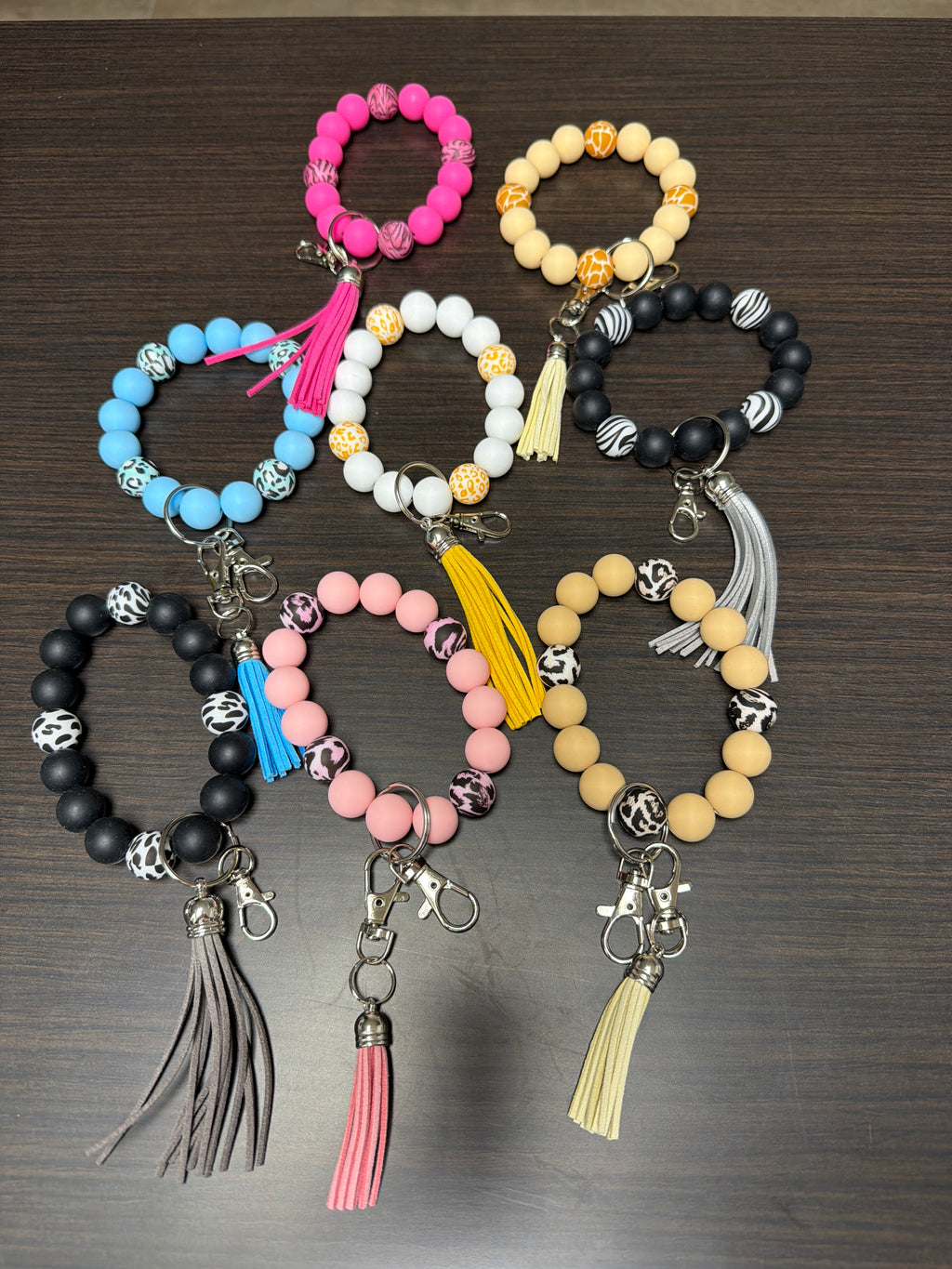 Wristlet silicone keychains.