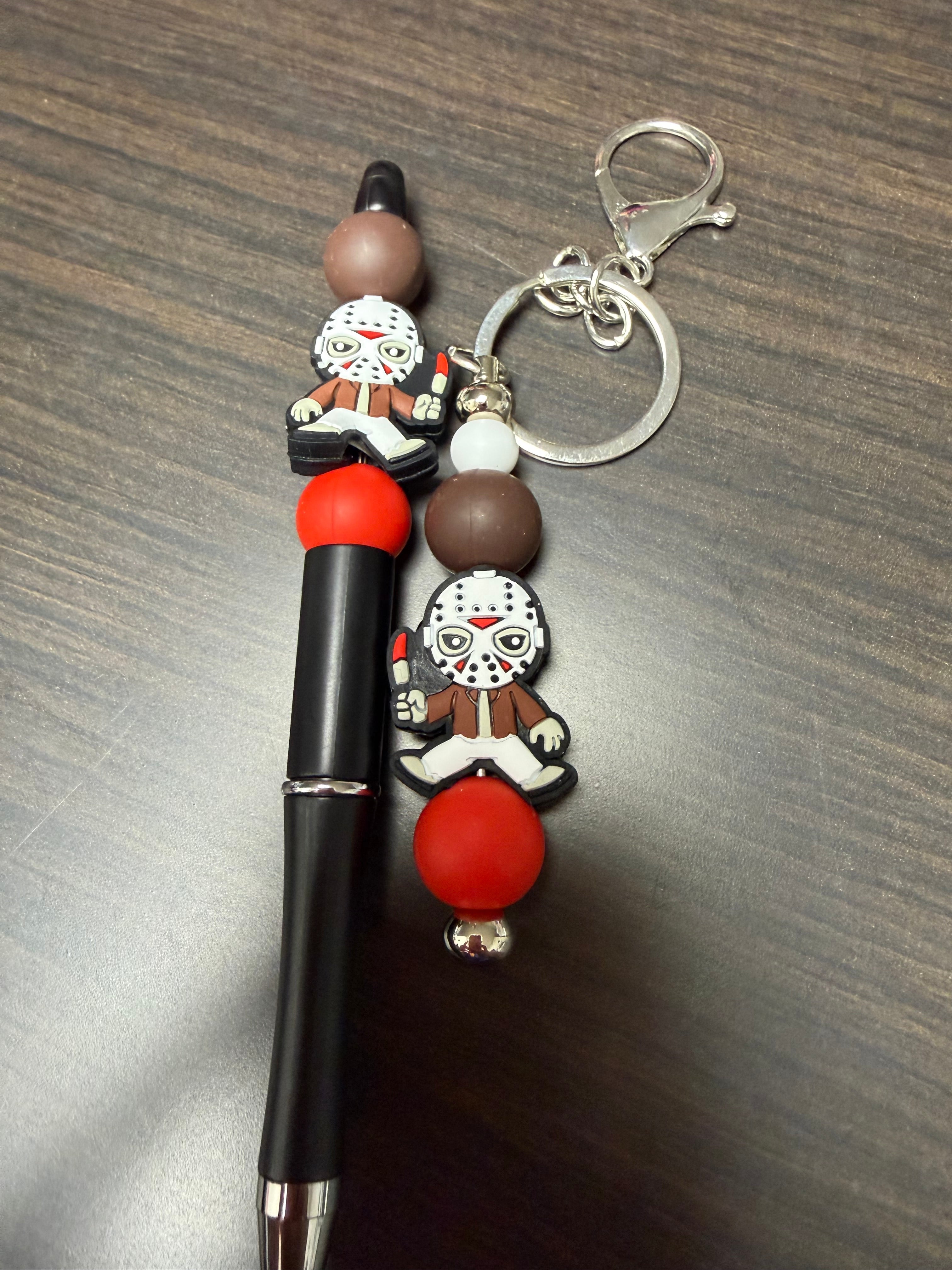 Halloween character, keychain, and pen sets.