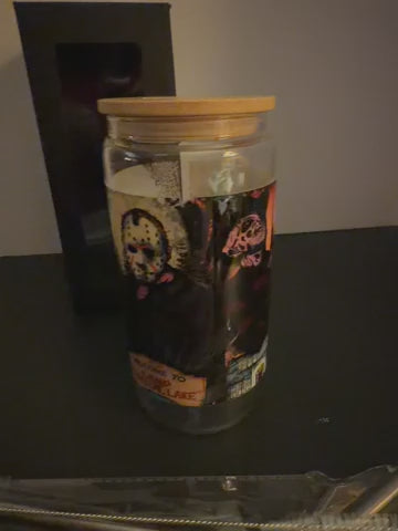 Horror movie themed 16oz glass cup.